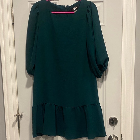 DKNY Teal Puff Sleeve Dress, 15, 25, 35 - Picture 1 of 3